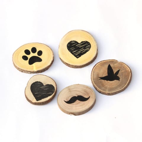 IVEI Circular Heart, Bird, paw, Moustache Wooden Magnets (set of 5)