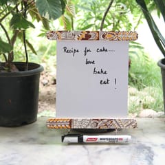 IVEI Hand Painted Wooden Fridge Magnet with Whiteboard and Hooks - Chowk art