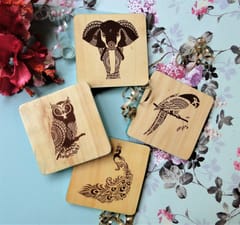 IVEI Mandala Raw Wood Reversible Coasters - Set of 4 (Animal)