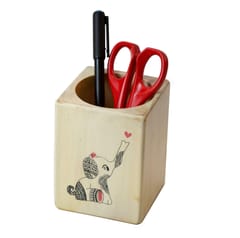 IVEI Wooden  Cream Elephant Doodle Pen Stand