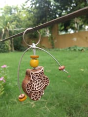 POTLI - Hand Carved Wooden Keyring Owl
