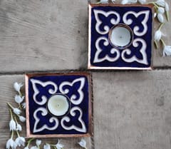 Ekibeki Blue Rang-oli Square Tealight Holder (Set of 2)