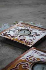 Ekibeki Yellow Rang-oli Square Tealight Holder (Set of 2)