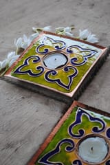 Ekibeki Parrot Green Rang-oli Square Tealight Holder (Set of 2)