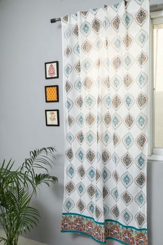 SootiSyahi 'Carved Ornaments' Handblock Printed Cotton Door Curtain