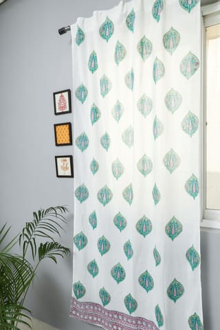 SootiSyahi 'Green Palm' Handblock Printed Cotton Door Curtain