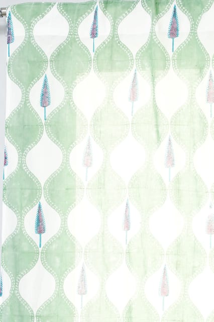 SootiSyahi 'Aloe Palm' Handblock Printed Cotton Door Curtain