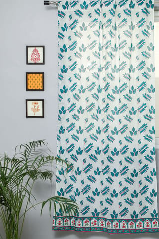 SootiSyahi 'Glow of Leaves' Handblock Printed Cotton Door Curtain