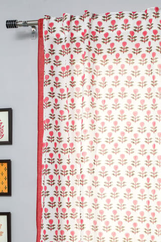 SootiSyahi 'Evergreen cherry' Handblock Printed Cotton Door Curtain