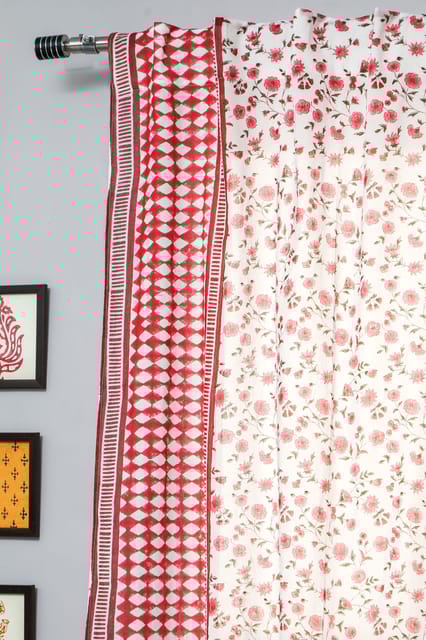 SootiSyahi 'Anemone Orchid' Handblock Printed Cotton Door Curtain