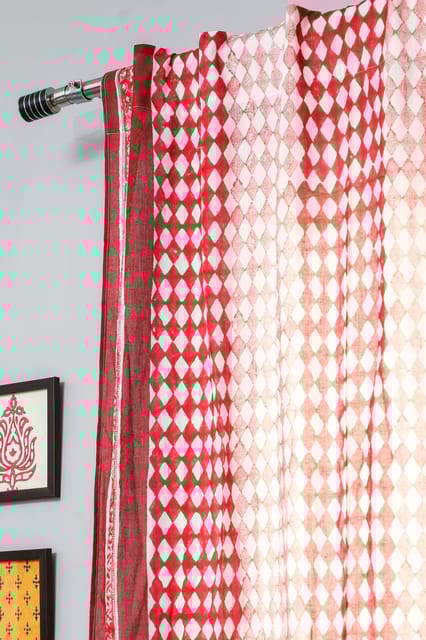 SootiSyahi 'Artistic Red Illusions' Handblock Printed Cotton Door Curtain