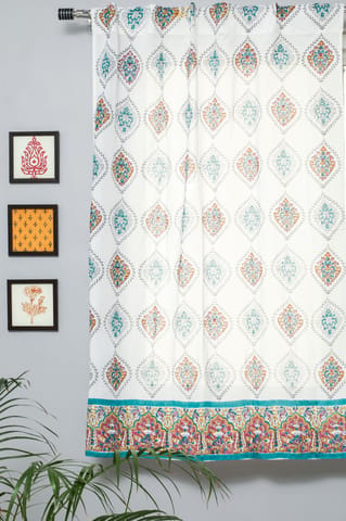 SootiSyahi 'Carved Ornaments' Handblock Printed Cotton Window Curtain