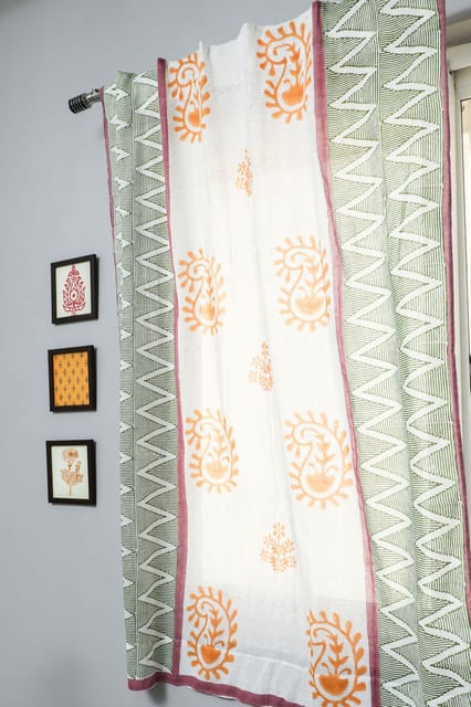 SootiSyahi 'Zigzag Sunburst' Handblock Printed Cotton Window Curtain