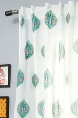 SootiSyahi 'Green Palm' Handblock Printed Cotton Window Curtain