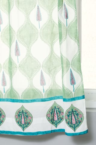 SootiSyahi 'Aloe Palm' Handblock Printed Cotton Window Curtain