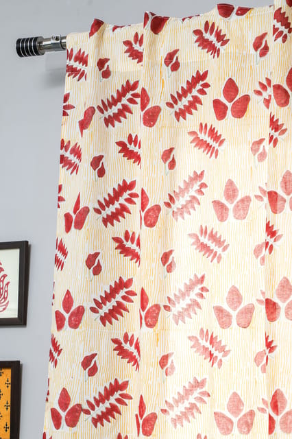 SootiSyahi 'Glow of Autum' Handblock Printed Cotton Window Curtain