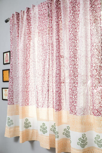 SootiSyahi 'Heavenly Homeland' Handblock Printed Cotton Window Curtain