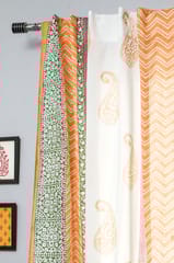 SootiSyahi 'Golden East' Handblock Printed Cotton Window Curtain
