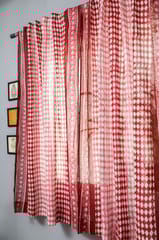 SootiSyahi 'Artistic Red Illusions' Handblock Printed Cotton Window Curtain