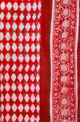 SootiSyahi 'Artistic Red Illusions' Handblock Printed Cotton Window Curtain