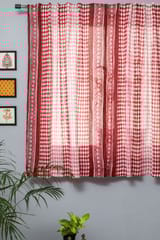 SootiSyahi 'Artistic Red Illusions' Handblock Printed Cotton Window Curtain