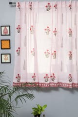 SootiSyahi 'Red Retreat' Handblock Printed Cotton Window Curtain