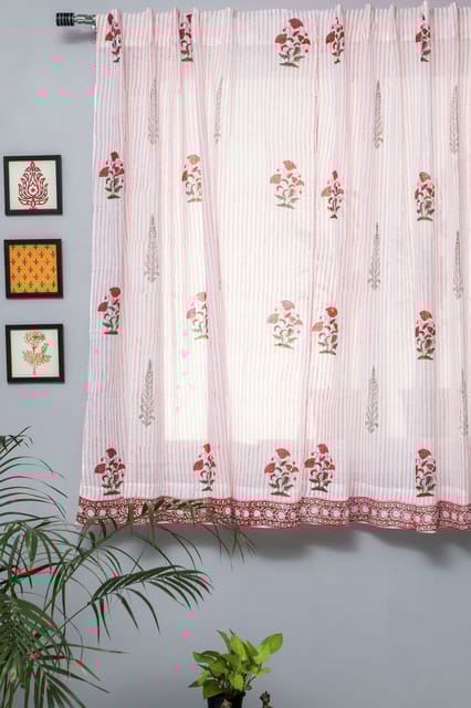 SootiSyahi 'Red Retreat' Handblock Printed Cotton Window Curtain