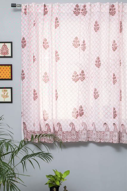 SootiSyahi 'Bunzs Red Bangles' Handblock Printed Cotton Window Curtain