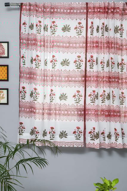 SootiSyahi 'Made on Earth' Handblock Printed Cotton Window Curtain