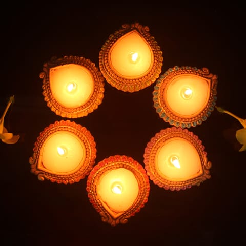 CRAFTLIPI-Handmade Motiff Diya Design 3 Wax Filled Candles set of 12