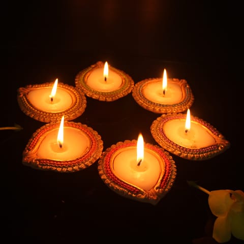CRAFTLIPI-Handmade Motiff Diya Design 2 Wax Filled Candles set of 12