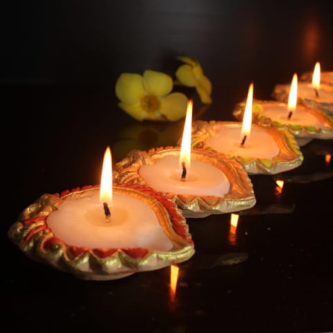CRAFTLIPI-Handmade Motiff Design 1 Diya Wax Filled Candles set of 12
