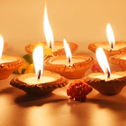 CRAFTLIPI-Handmade Motiff Diya Wax Filled Candles set of 12