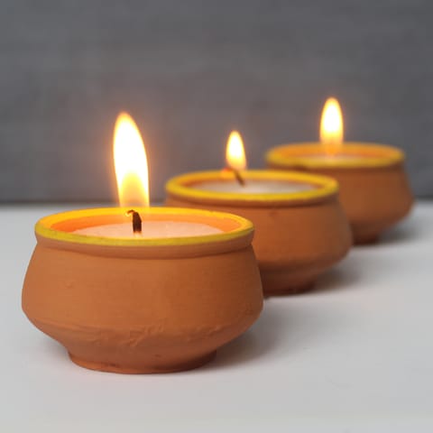 CRAFTLIPI-Terracotta "HANDI" Candles Set of 12
