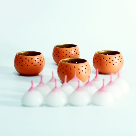 CRAFTLIPI-"DOME" Tealight Holders : Orange  Set of 4 + HD candles complementry