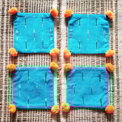 Juhi Malhotra-Turquoise Ikat Coaster Set