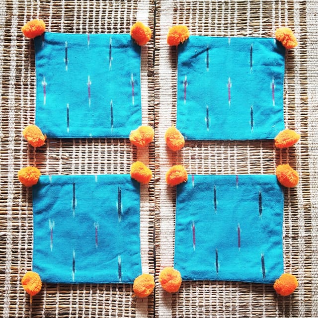 Juhi Malhotra-Turquoise Ikat Coaster Set