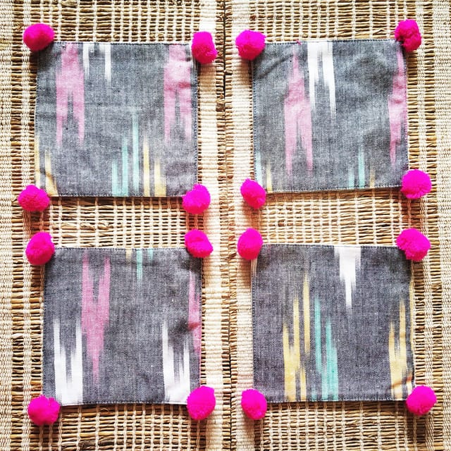 Juhi Malhotra-Grey Ikat Coaster Set
