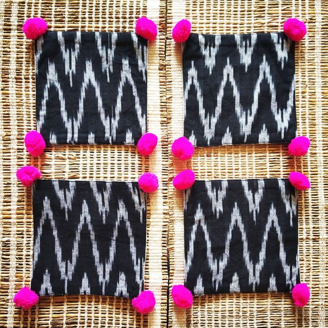 Juhi Malhotra-Black Ikat Coaster Set