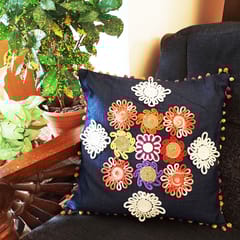 Juhi Malhotra-Denim Flower Cushion Cover