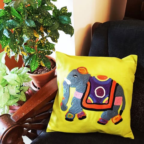 Juhi Malhotra-Lime Elephant Cushion Cover