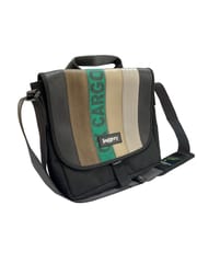 Jaggery Bags-Heryana Satchel in Green Ex-Cargo Belts and Rescued Car Seat Belts [10" Cafe Bag]