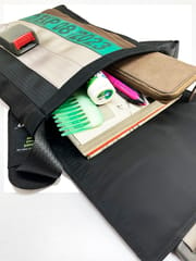 Jaggery Bags-Heryana Freelancer's Satchel in Green Ex-Cargo Belts & Rescued Car Seat Belts [11" Cafe Bag]