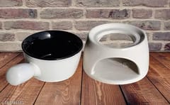 Country Clay Fondue Set (Black or White) Made of Ceramic