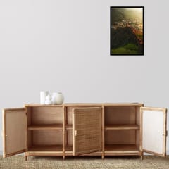MaNaIYa-Coastal Cane 3-Door Buffet Unit Chest of Drawers