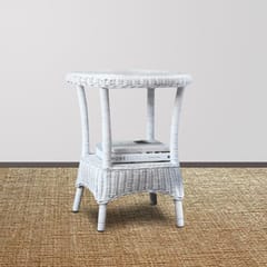 MaNaIYa-Hampton Wicker Side Table - White Wicker