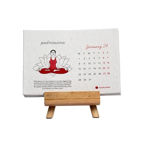 bioQ YOGA PLANTABLE CALENDAR (A5 SIZE) -EASEL STAND - 12 MONTHLY JSON PLANNER - PLANT YOUR FUTURE - EASEL STAND INCLUDED