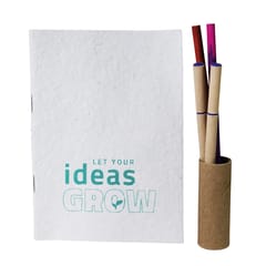 bioQ Plantable Calendar 2025 Stationery Kit Combo  | 2 Seed Pen + 2 seed Pencil in a Box + 1 hand-made seed-paper notepad +1 Wooden Stand Calendar Set | Eco-Friendly Cotton Bag Packaging | Grow Plants from Notepads Pens & Pencils and Calendar