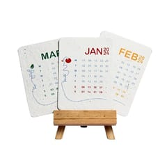 bioQ Plantable Calendar 2025 Stationery Kit Combo  | 2 Seed Pen + 2 seed Pencil in a Box + 1 hand-made seed-paper notepad +1 Wooden Stand Calendar Set | Eco-Friendly Cotton Bag Packaging | Grow Plants from Notepads Pens & Pencils and Calendar