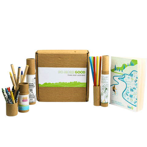 bioQ Plantable Stationery Gift Box | Eco-Friendly Gift Set for Kids | 1 Notepad + 5 Pencils + 5 Eco Pens + 9 Crayons in a Box